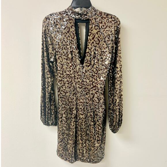 Milly Emily Embellished Sequin Blouson Sleeve Shift Mini Dress Gold Women's US 6 - Picture 7 of 8